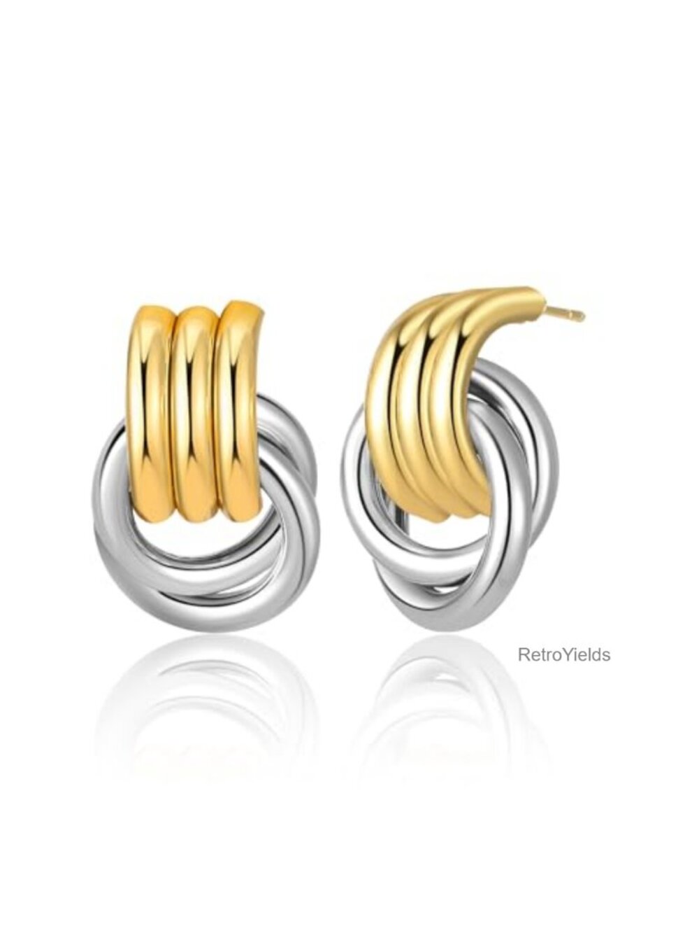 Chunky Gold Plated Knot Drop Earrings for Women Statement Geometric Dangle